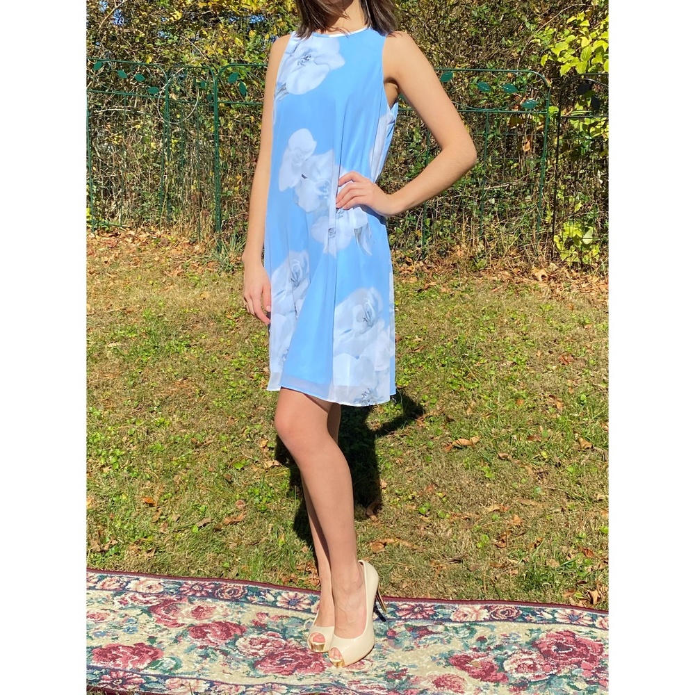 Calvin Klein Blue Floral Chiffon Dress